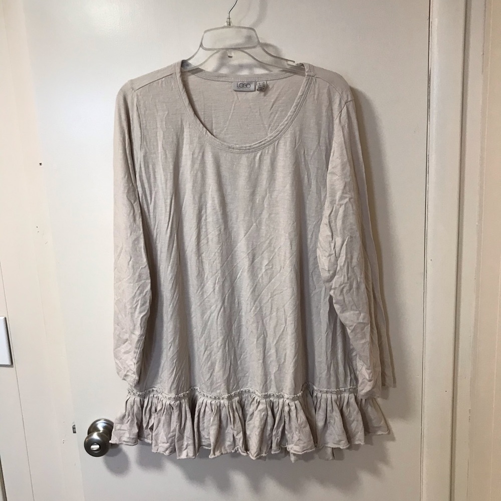Logo beige cotton top with ruffle